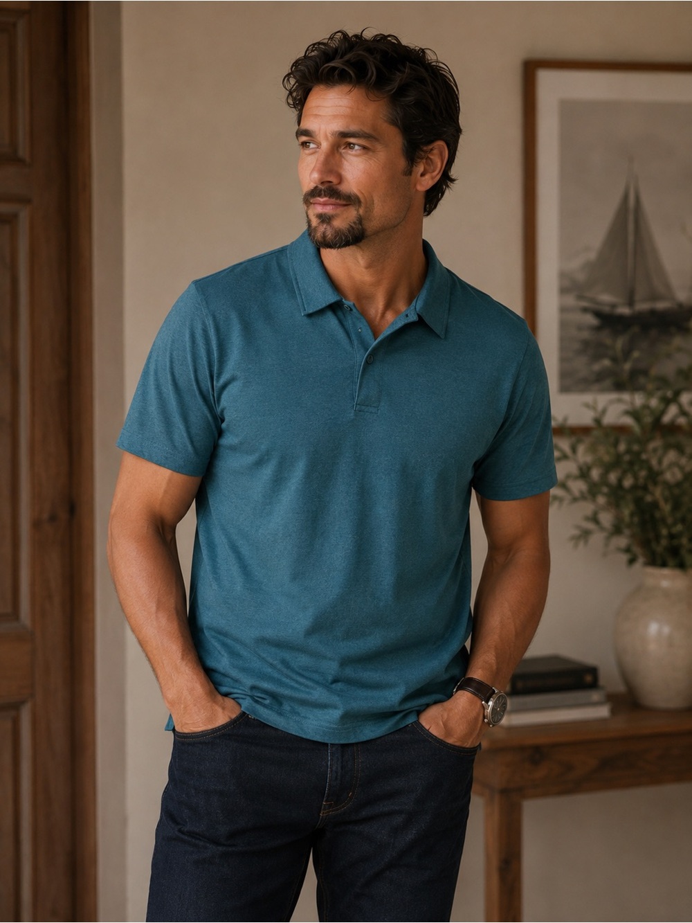 01. algo NWT Men's Teal Performance Polo